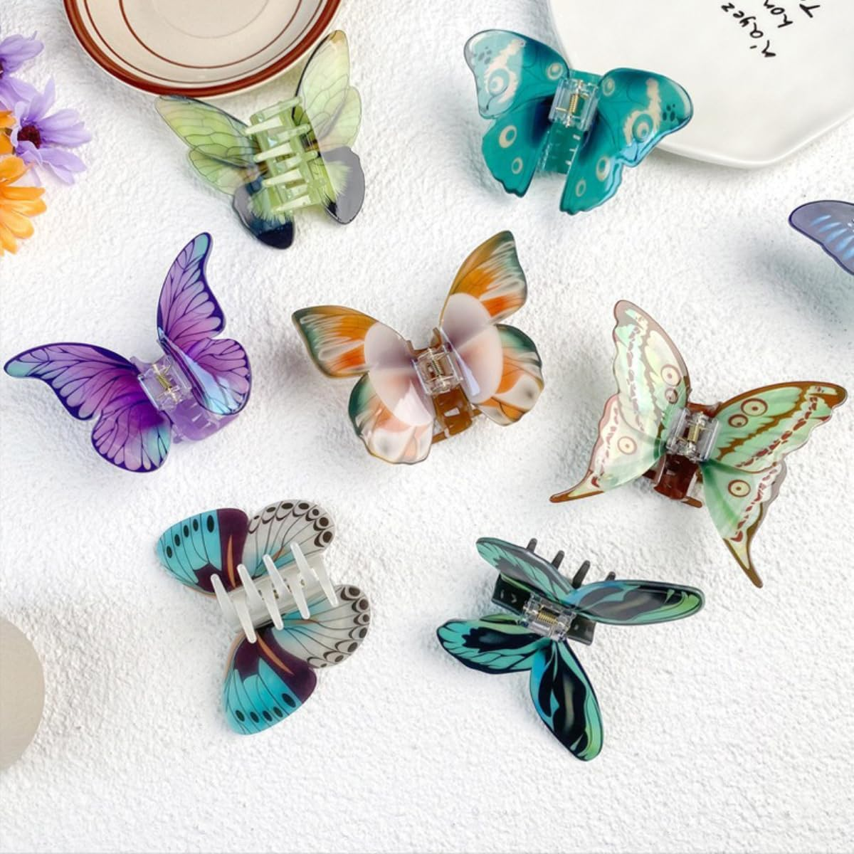 Butterfly Hair Clip, Hair Clips, French Hair Claw Clips, Medium Size, Butterfly Claw Clip, Non-Slip Hair Clips, Acrylic Hair Clip for Thick, Thin Hair, Women and Women, Blue, 9 X 8.5 Cm