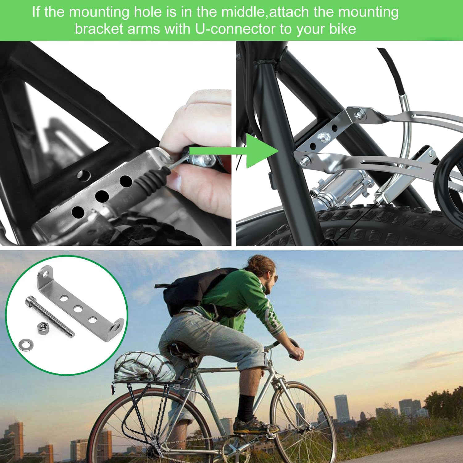 Bike Cargo Rack W/Bungee Cargo Net & Reflective Logo Universal Adjustable Bicycle Rear Luggage Touring Carrier Racks 55Lbs Capacity Quick Release Mountain Road Bike Pannier Rack for 26"-29" Frames