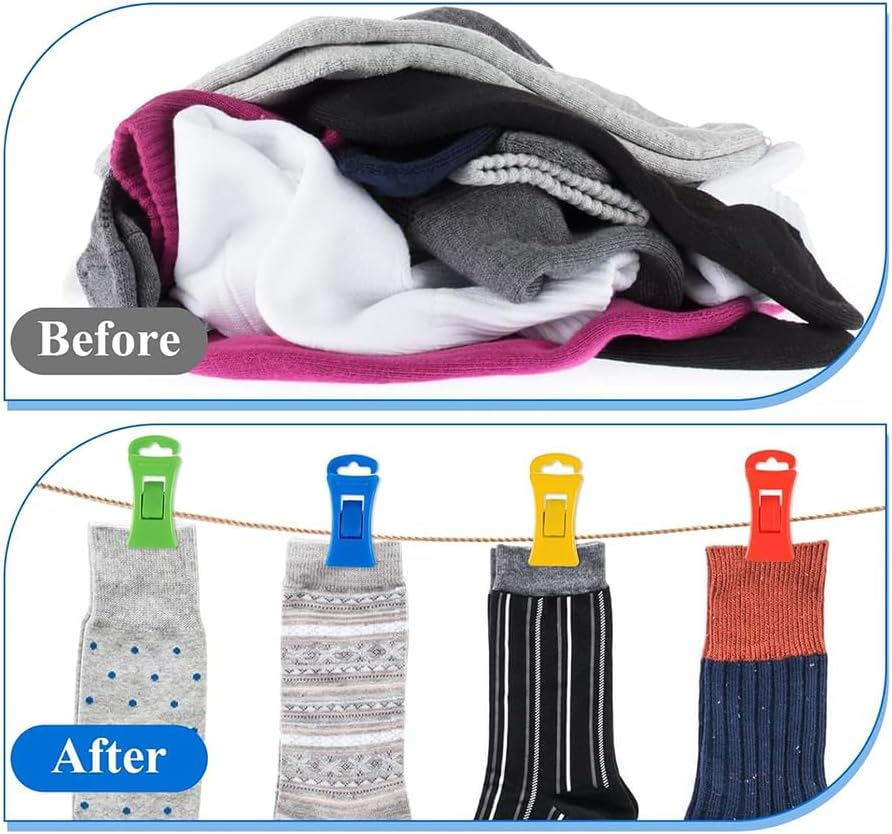 NYGHMY 50 Pcs Colorful Sock Clips with Hooks - Non-Slip Laundry Organizers & Sorters for Washer, Dryer, Clothesline image number 5