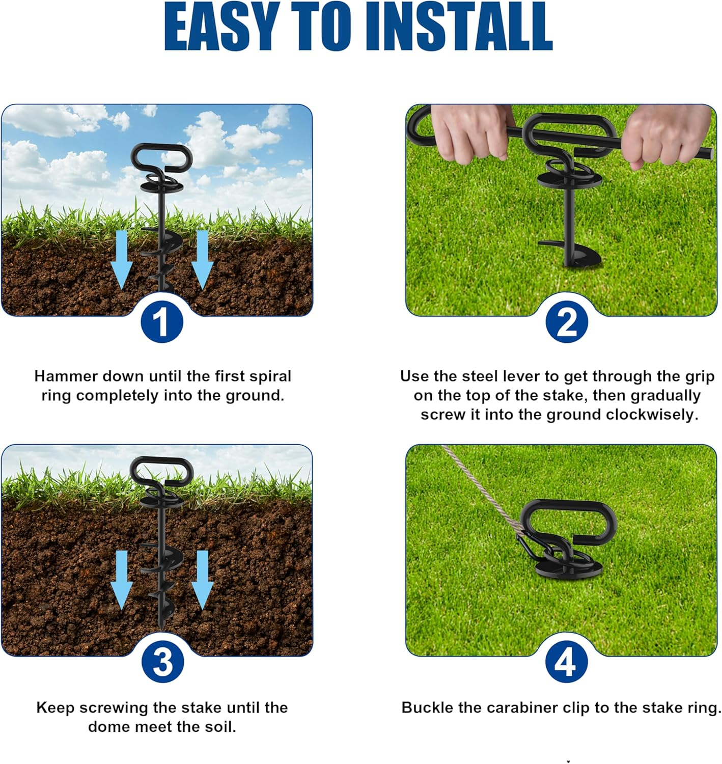 Eurmax USA Heavy-Duty Dog Tie Out Stake - Easy Installation Yard Leash Anchor for Outside, Portable Camping Ground Anchor for Large Dogs, Trampoline - 1-Pack (Black) - Black image number 2