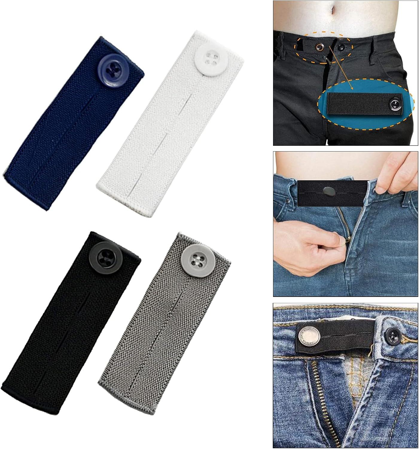Oshhni 4 Pcs Elastic Waist Extenders,Adjustable Waistband Expanders for Men and Women,Jeans Pants Button Extender Set (4 Colors) image number 1