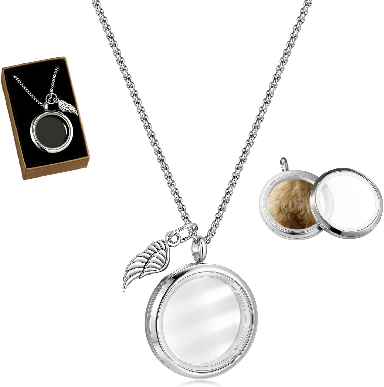 Pet Fur Memorial Necklace, Pet Urn Pendant Necklace, Glass Silver Necklace Memorial Jewelry for Dog Cat Hair