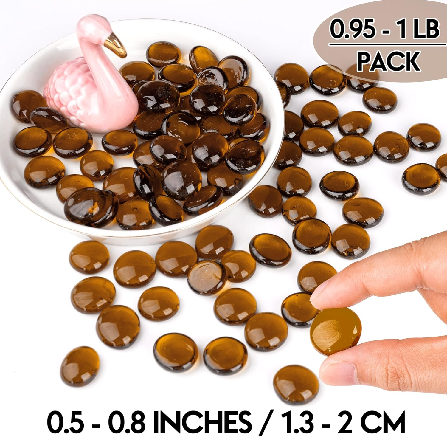 Glass Marbles, 0.97 LB Transparent and Smooth Flat Glass Beads for Vases, Mosaic Gem Pebbles for Aquarium Decor, Floral Arrangements, Mancala Stones, Vase Filler and Crafts,Brown - Blue image number 4