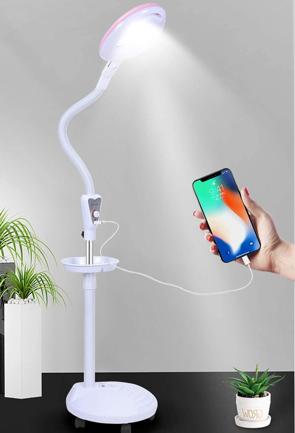 Magnifier Magnifying Magnifier Lamp 360Deg; Rotatable Floor Standing Magnifying Lamp with 20X Magnifying Glass Light Salon Spa Beauty Tattoo,Pink XXZ image number 1