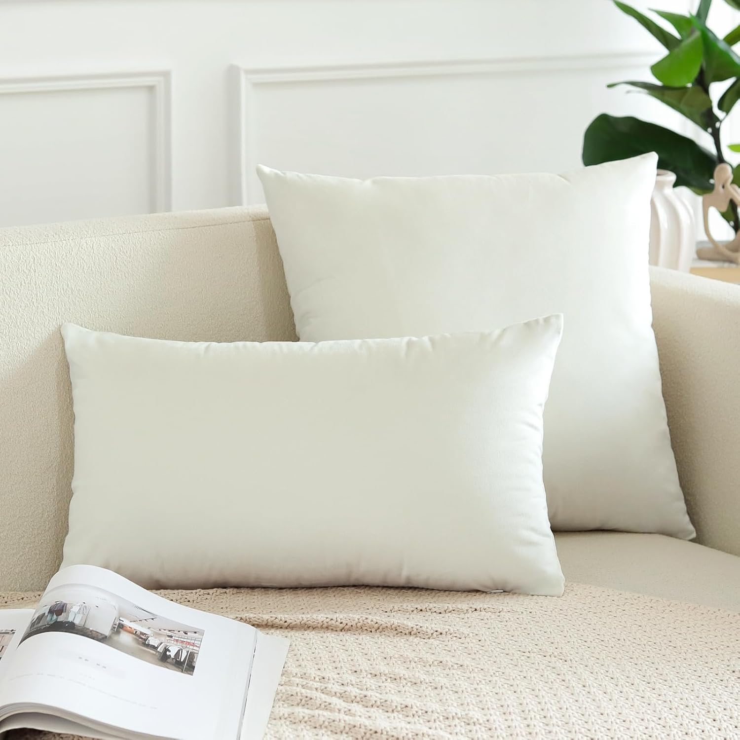 JOTOM Pack of 2 Velvet Soft Solid Cushion Covers 40X40 Cm 16X16 Inch Decorative Throw Pillow Square Case Home Decor Cases for Couch Sofa Living Room Bedroom (Cream White) (YLQXUK61) image number 5