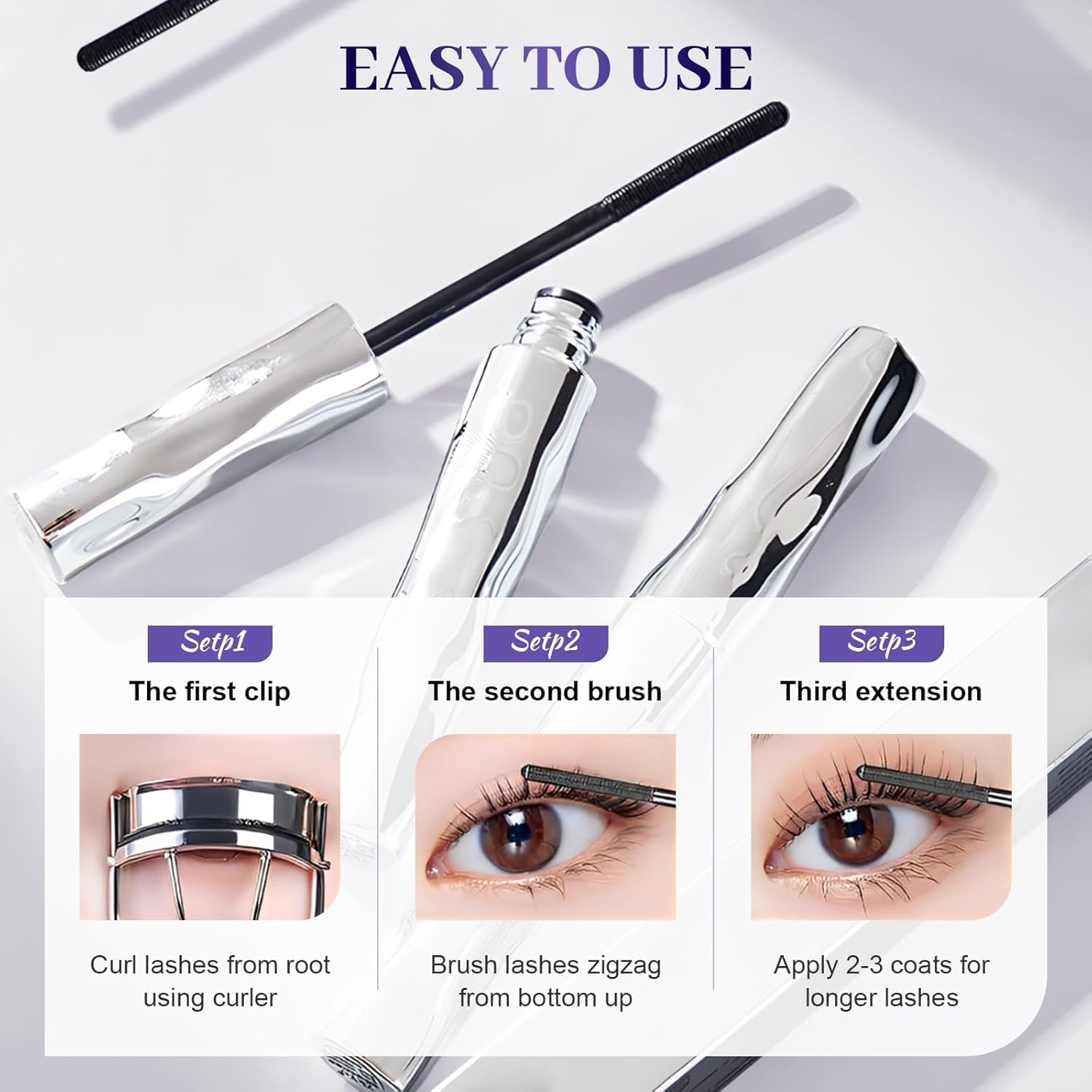 Ultimate Length & Curl Mascara, 2025 Upgrade Volumising & Lengthening 4D Silk Fiber Mascara, Long-Lasting and Smudge-Proof, Suitable for Sensitive Eyes (1PCS) - 3Pcs image number 3