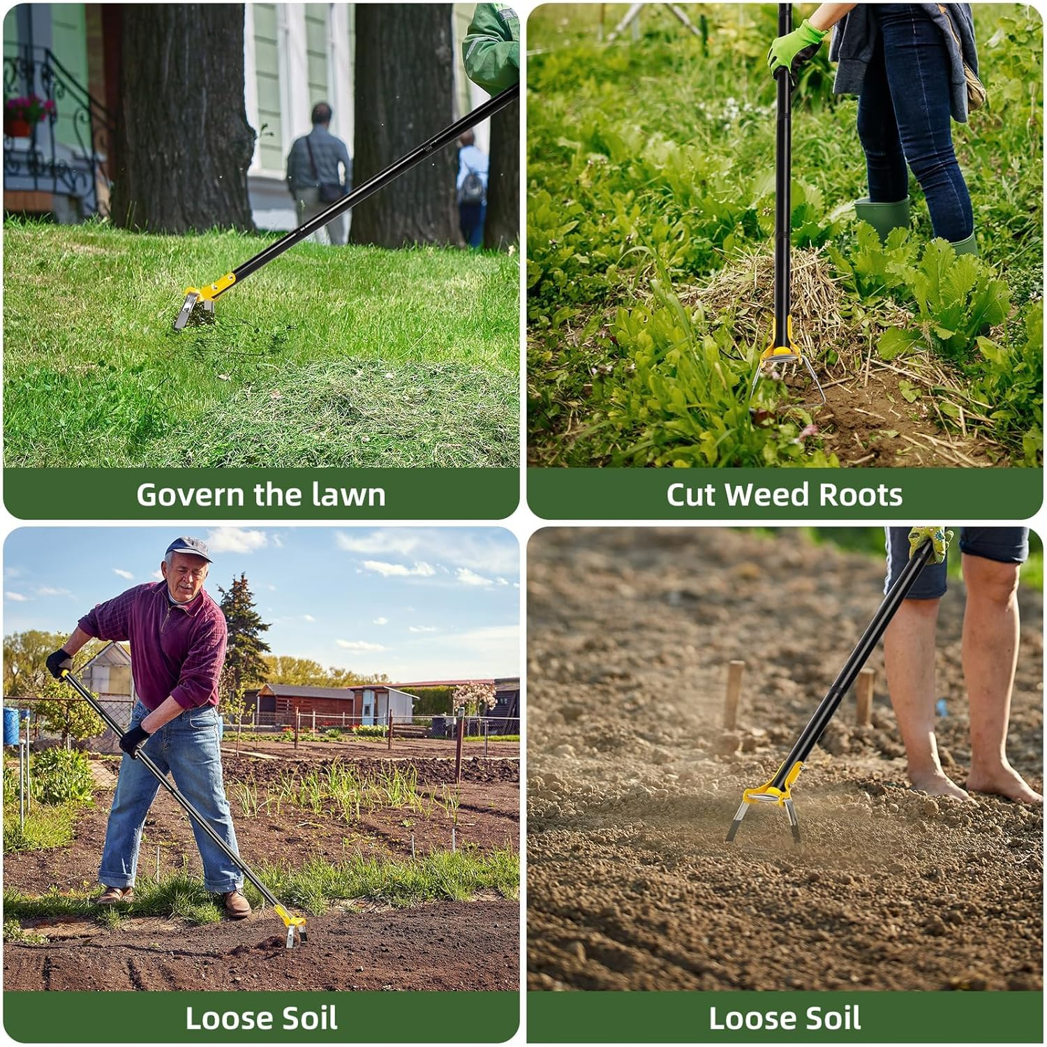 Hoe Garden Tool, XICEN Long Handle Heavy Duty Adjustable Hula Hoe, Gardening Stainless Steel Loop Stirrup Action Hoe, 75-150 Cm(Black) image number 1