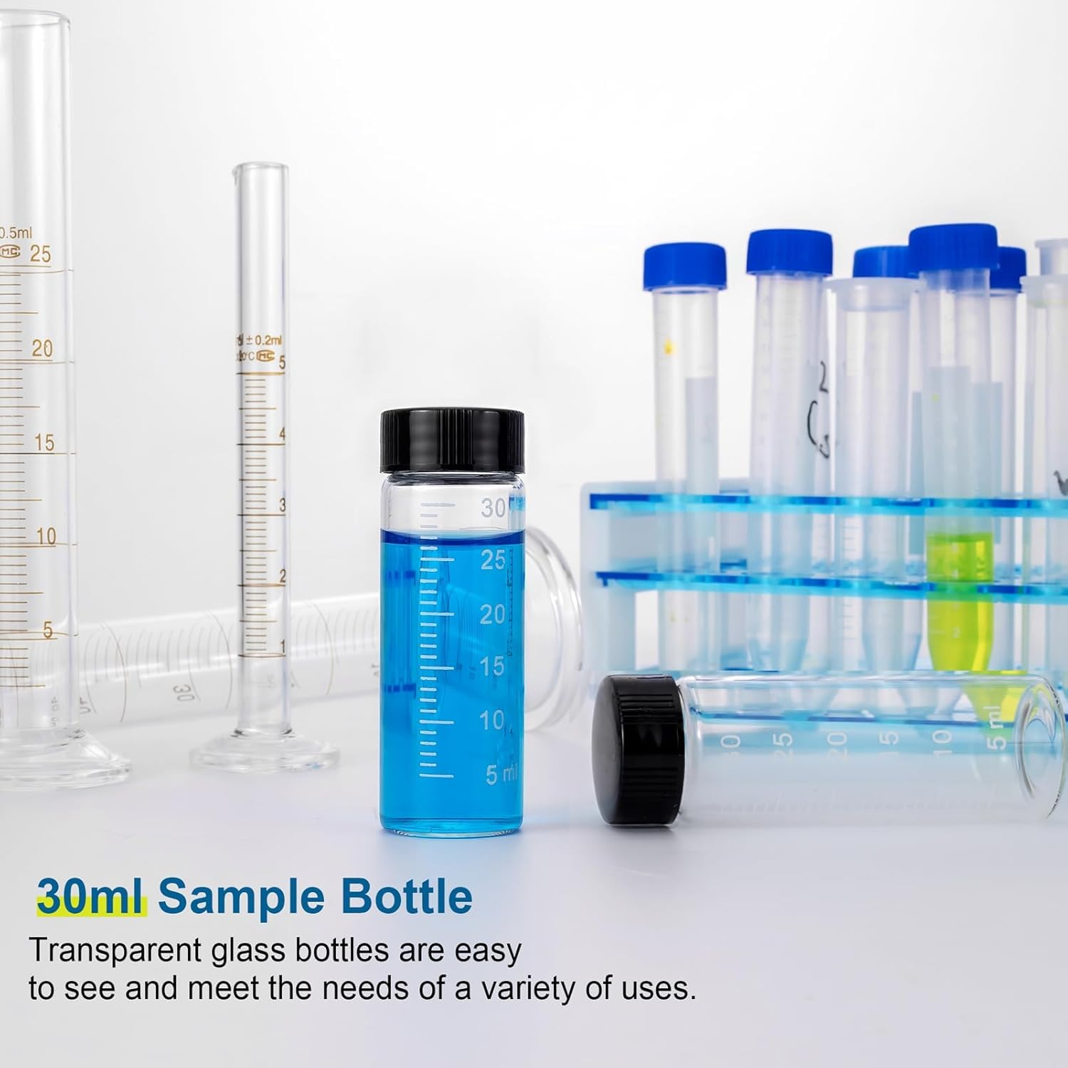 Jarlathy 10 Pack 30Ml (1 Oz) Glass Sample Vial Clear Graduated Measuring Bottles Empty Reusable Liquid Vials with Plastic Screw Cap and 10 Funnels image number 1