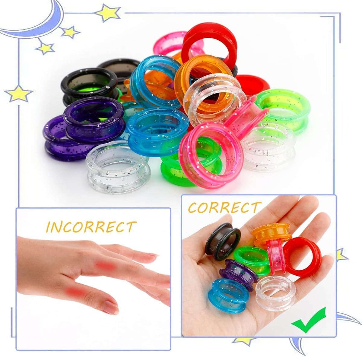 16PCS Silicone Scissors Ring Cover, Anti-Slip Finger Protection for Beauty and Pet Grooming Shears, Colourful and Shiny Non-Slip Finger Rings for Comfortable Grip, 8 Colours Included image number 4