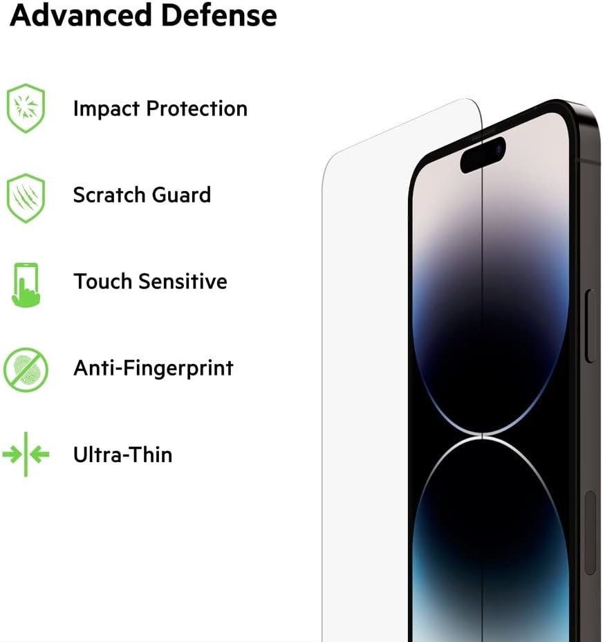 Belkin Temperedglass Iphone 14 PRO MAX Screen Protector, Antimicrobial-Treated, Easy Bubble Free Application with Included Installation Guide Tray, 9H Hardness Tested (Ova102Zz) image number 5