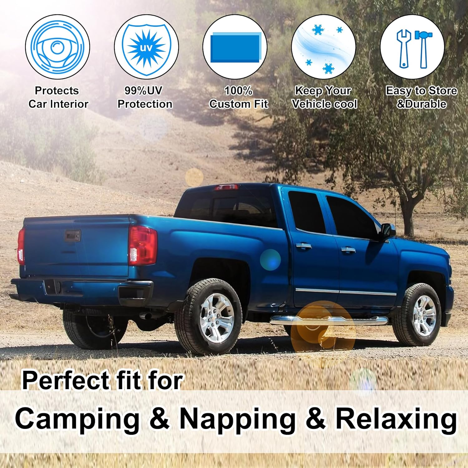 TINGLU Window Shades for Chevrolet/Chevy Silverado 2014-2019 Accessories Full Windows Windshield Sun Shade Sun UV Rays Privacy Protection for Camping 5PCS image number 4