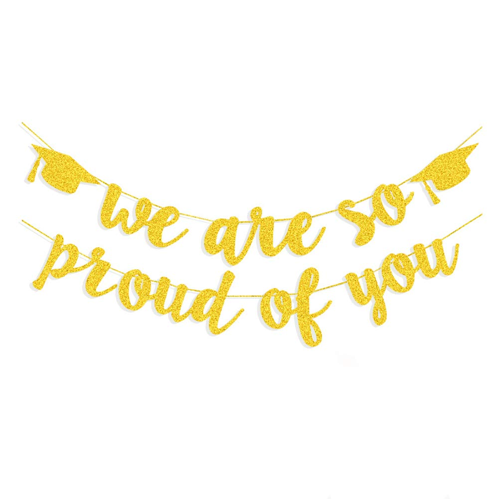 2026 Graduation Banners Party Decorations, Rose Gold Glitter We Are so Proud of You Graduation Banners Garland for Congratulation Graduations Party Supplies, School, Home, Car Decorations