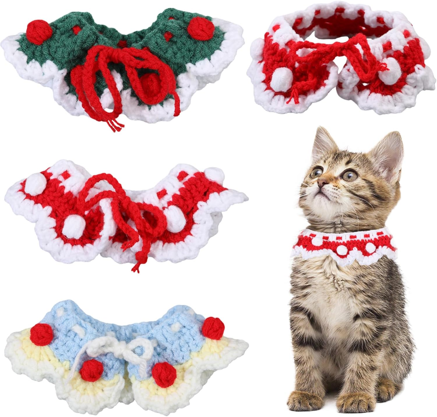 GLOBLELAND 3 Pieces 3 Styles Knitted Cat Collars Cute Dog Bib Cat Drool Towel Handwoven Pet Collar Accessories Warm Safety Pet Towel image number 6