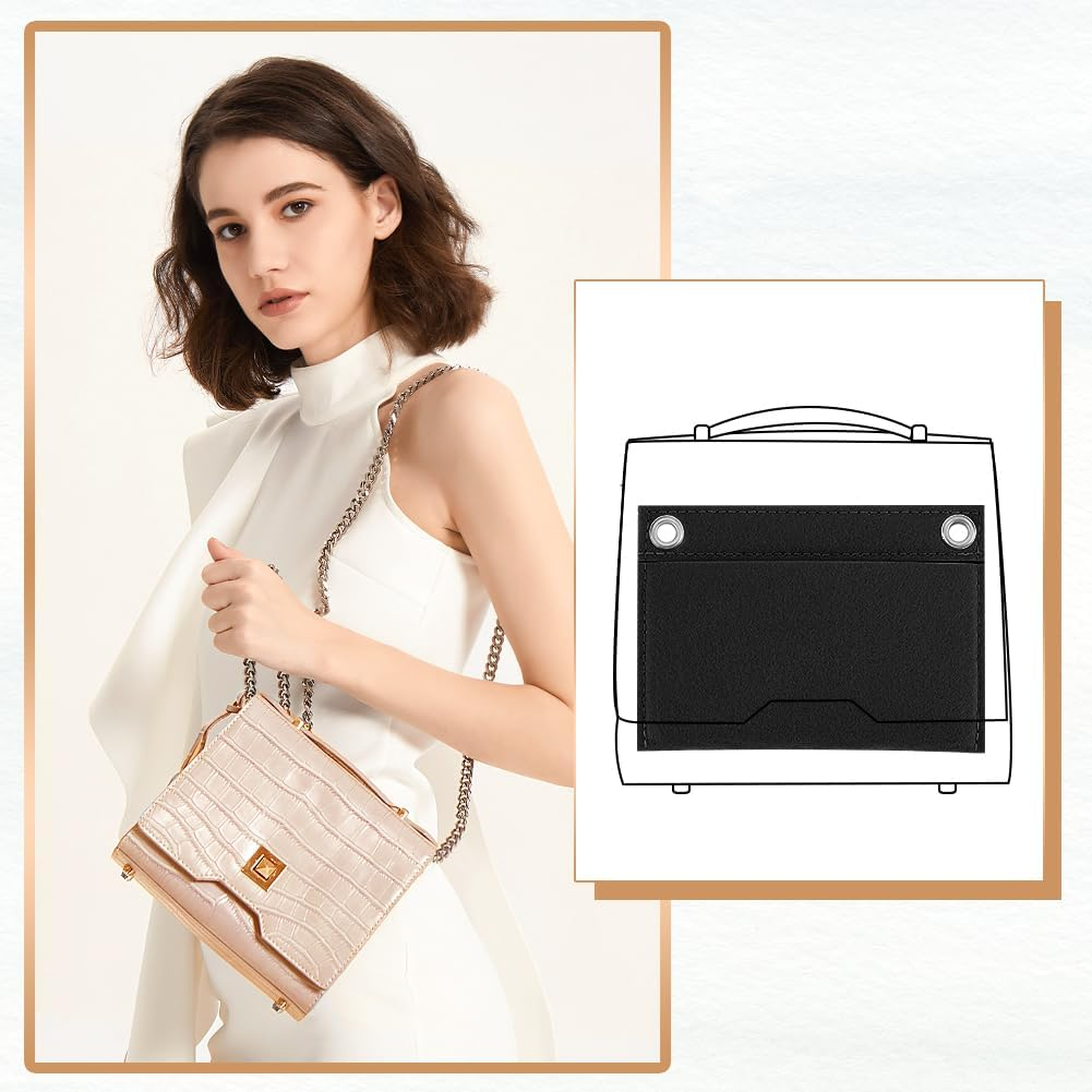 WADORN 6 Sizes Purse Conversion Organizer Insert, Felt Handbag Organizer Inner Pocket Wallet Clutch Conversion Kit with Eyelet Pochette Accessory, Black - Black image number 3