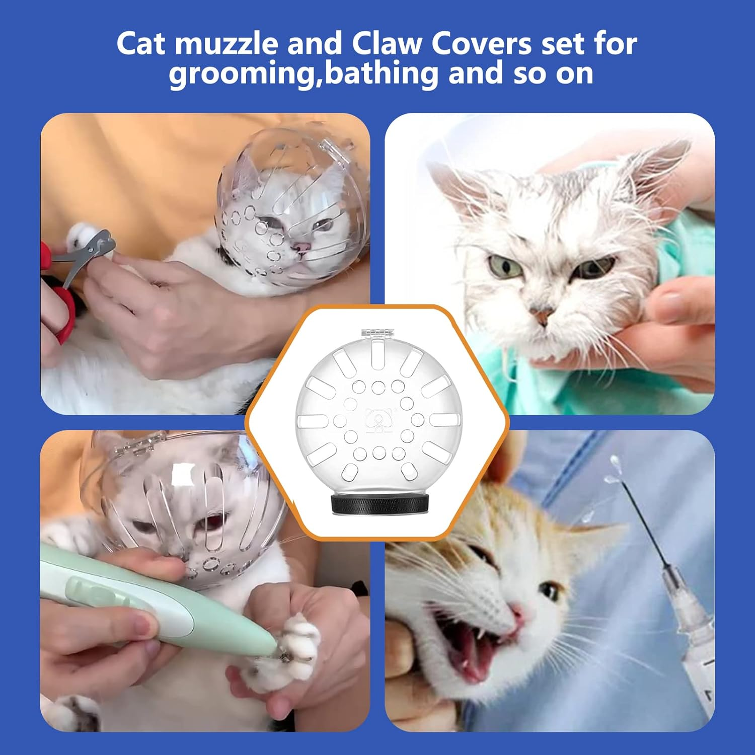 Cat Muzzle and Boots,Helmet for Grooming,Adjustable Hood Bubble Muzzle, Breathable anti Bite Air Muzzles,Silicone Claw Covers, Anti-Scratch Shoes,Paw Protector for Bathing image number 5