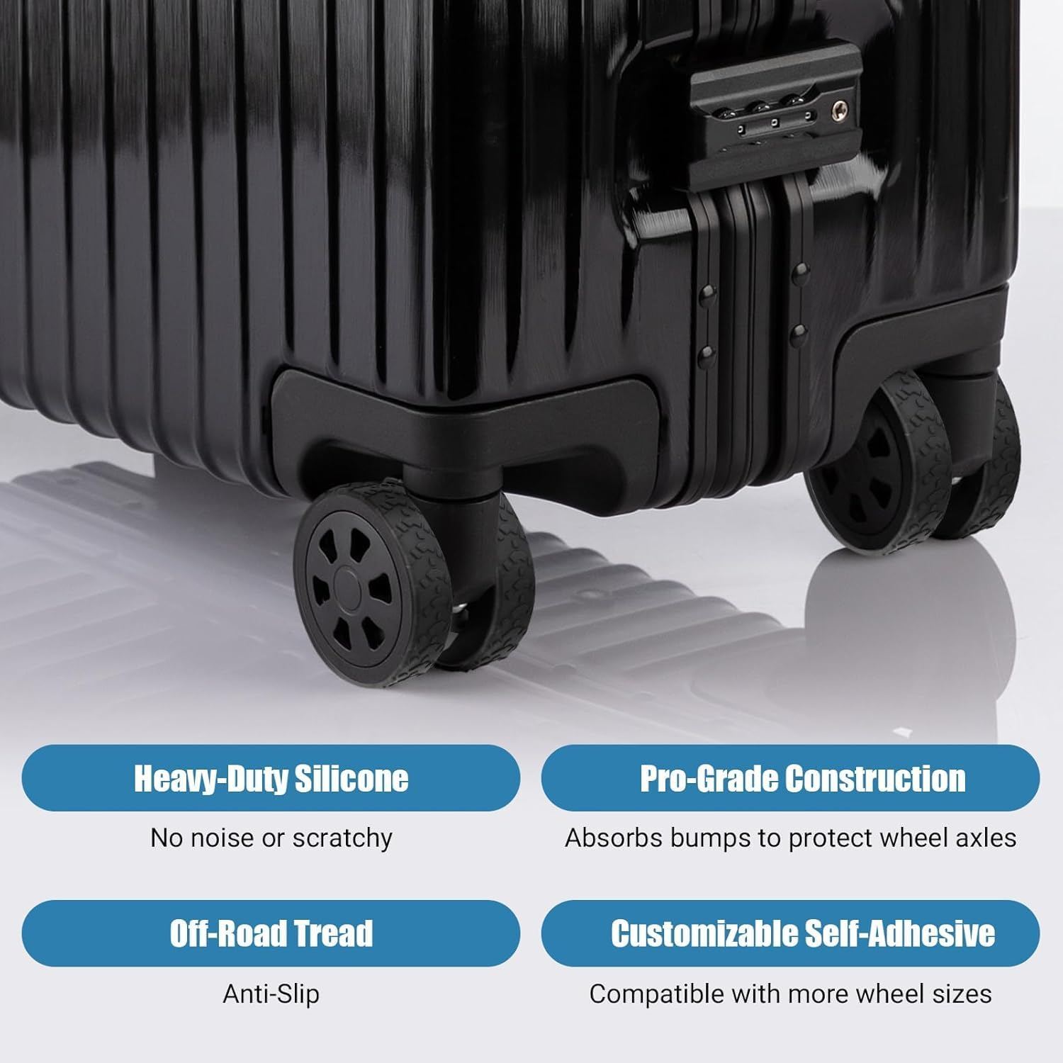 Silicone Luggage and Office Chair Wheel Covers Protectors, Cuttable Noise Reduction Shock Absorbing for Suitcases and Office Chairs - Quttly (10) image number 6