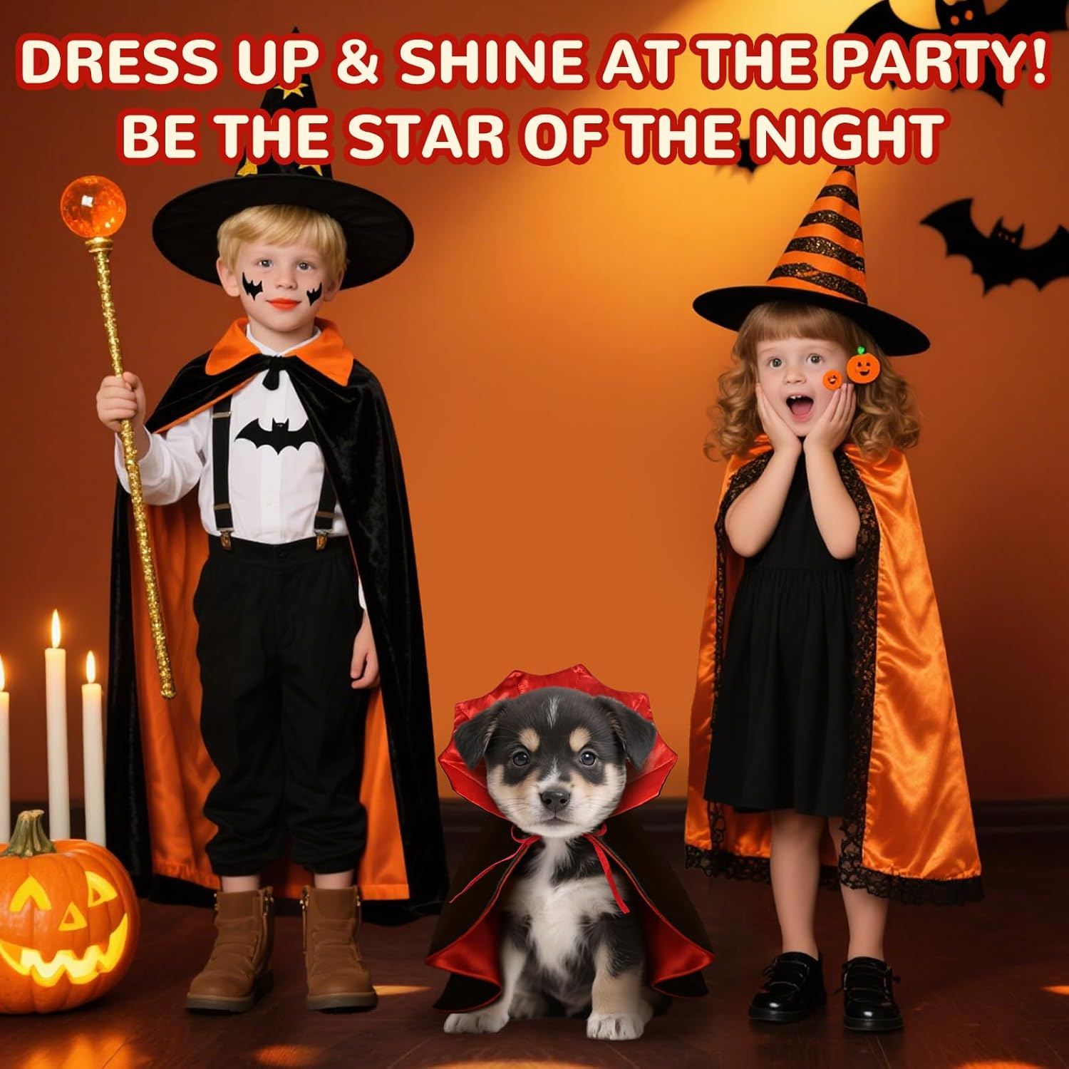 HSSPYY Halloween Dog Cape M (50Cm) &ndash; Vampire Cloak with Stand-Up Collar for Medium Dogs, Double Secure Fit (Neck & Chest), Durable & Comfortable Costume for Halloween Parties & Photos image number 4