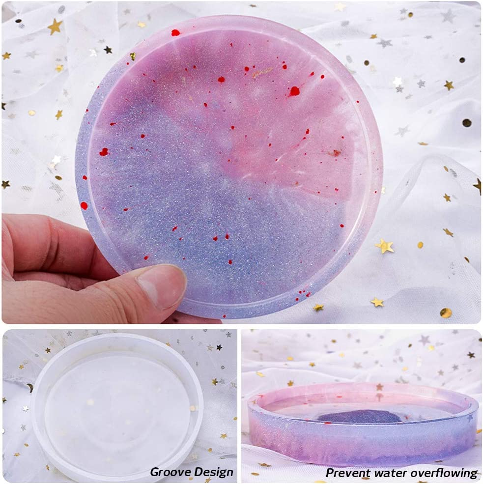 Sourceton Pack of 3 DIY Coaster Silicone Mold, Resin Molds Include Round, Square, Hexagon, Molds for Casting with Resin, Cement. image number 1