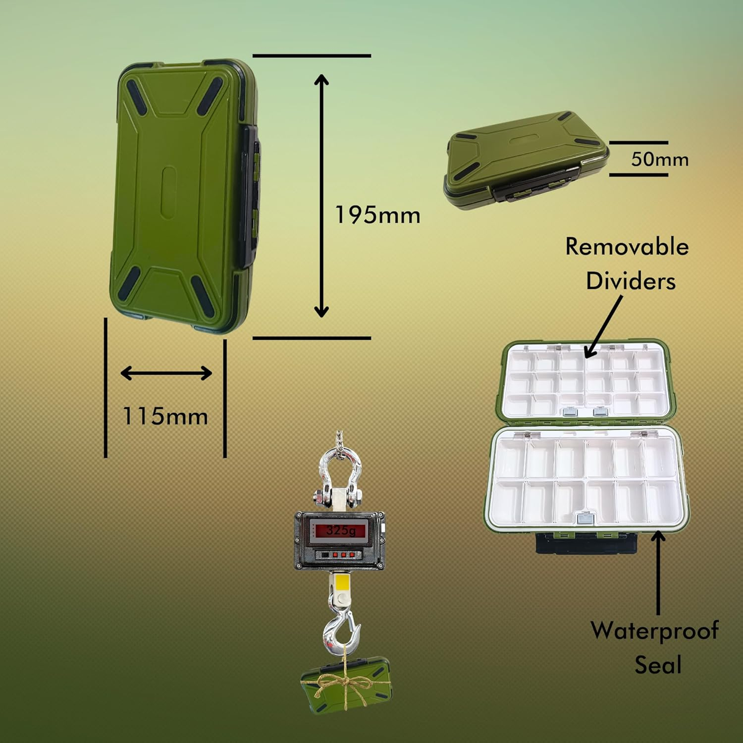 Whistytwig Compact Waterproof Fishing Tackle Box - Small, Organized Storage for Hooks, Lures, Jig Heads, and Fishing Equipment - Easy Storage - Compact to Carry Fishing (Green, Small) - Orange image number 2