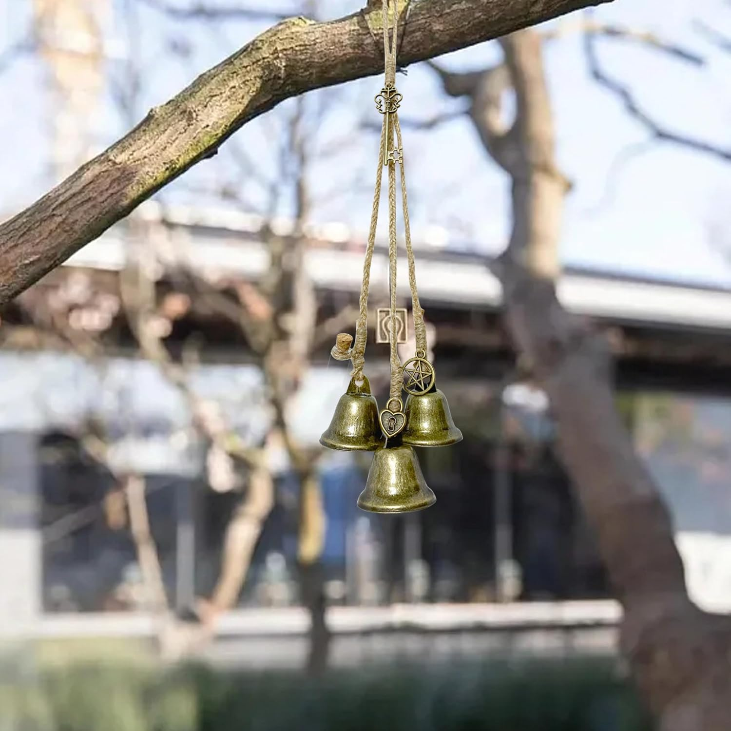 Mrmrkura 2PCS Witch Bells for Door Knob for Protection, Witchy Decor Hanging Witchcraft Decorations Withy Home Decor for Porch Garden and Window Wicca Altar Bell for Energy Protection image number 2