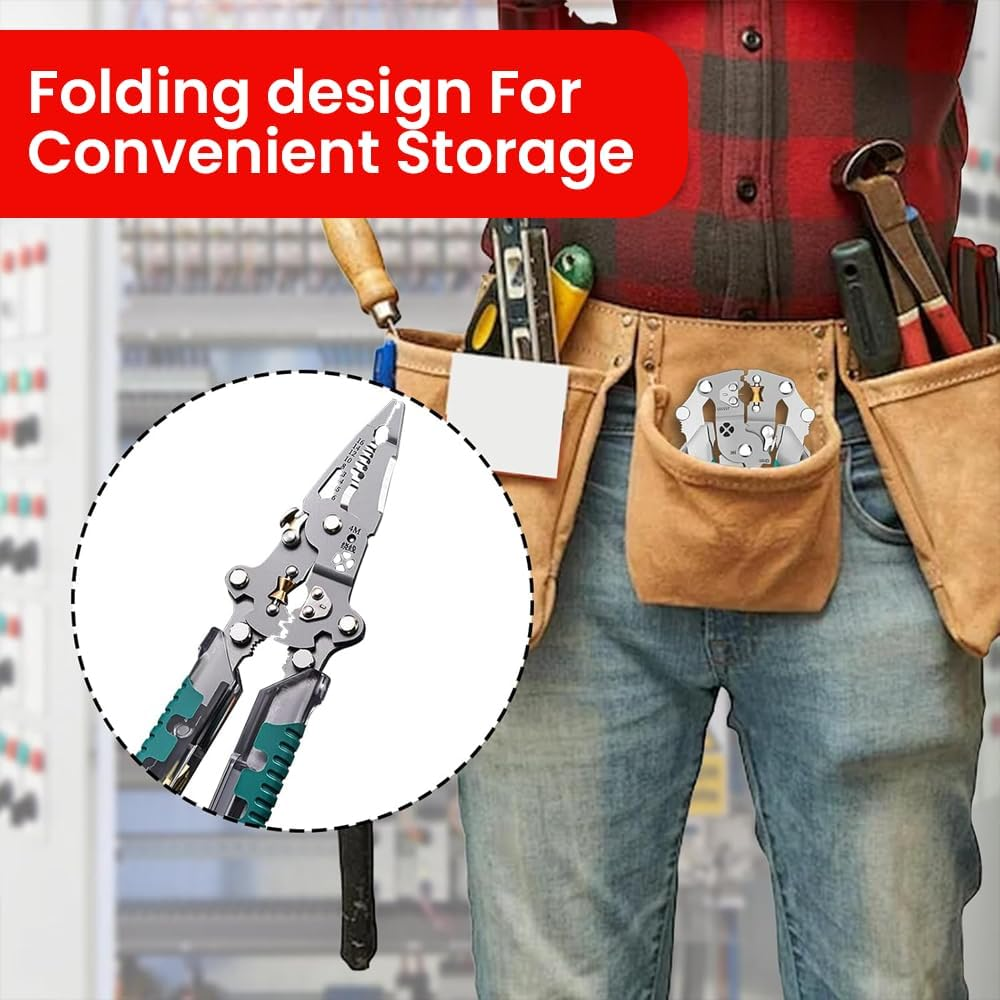 Saker Multi-Function Electrician'S Pliers Set,Compact All-In-One Wire Stripping Tool with Insulated Handle and Storage Lock, Ideal for Home and Workshop Use (GREEN, 1 PACK) image number 1