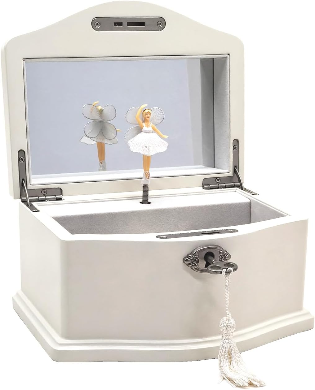 Lihou Papaq Musical Ballerina Jewelry Box for Girls and Women - Kids Music Box with Spinning Ballerina,Mirror and Lock,Gifts for Christmas,Birthday,Valentine'S Day-Medium (White)