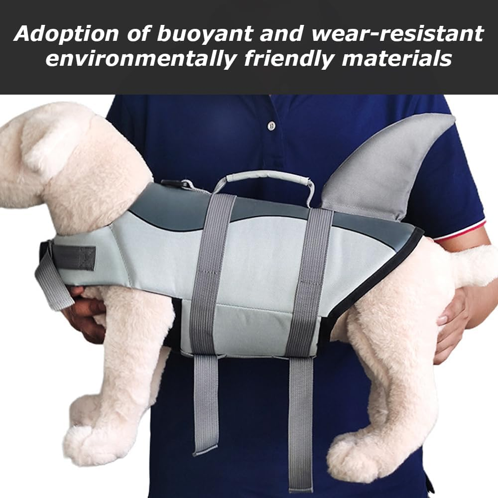 Dog Life Jacket with Shark Fin, Portable Dog Swimming Vest, Ripstop Dog Safety Vest, Adjustable Dog Life Vest, Dog Flotation Vest for Small Medium Large Dogs (Grey, XS) ﻿ image number 3