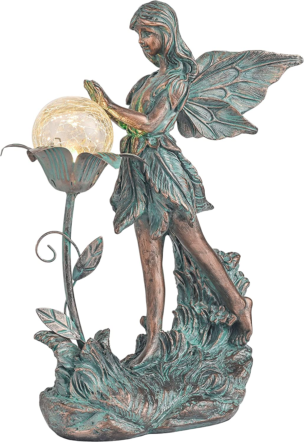 TERESA'S Collections Garden Fairy, Large Bronze Garden Sculptures & Statues with Solar Outdoor Light, Yard Art Lawn Ornaments for Outdoor Decor, Ideal Housewarming Gifts for Mom Birthday 10.6" image number 2