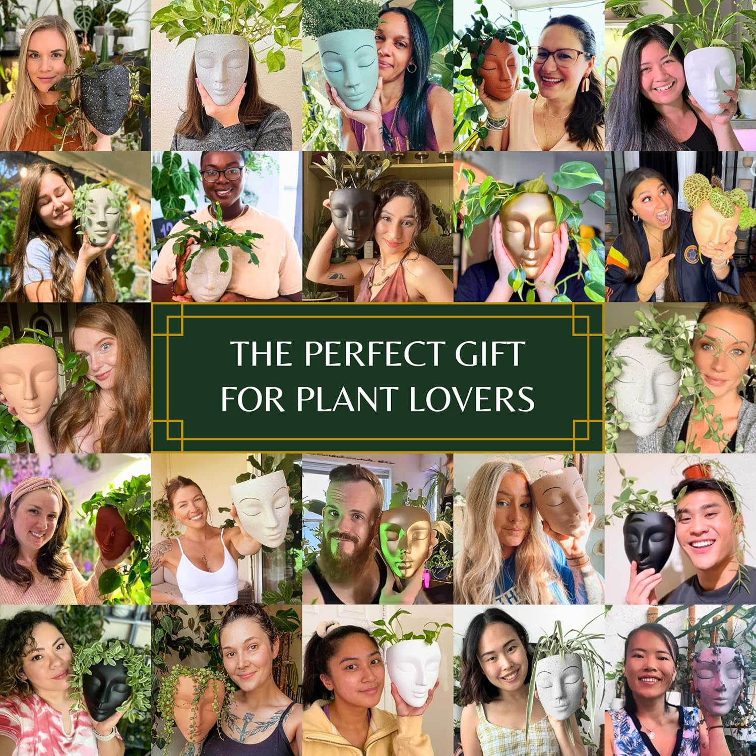 Bossa Linda Wall Planter | 7 Colors Avail | Unique Face Planters Pots Head Planter - Plant Gifts for Indoor Plant Lovers Gift Ideas - Face Planter Gifts for Plant Lovers, Succulent Plant Gift - Beige - Grey image number 5