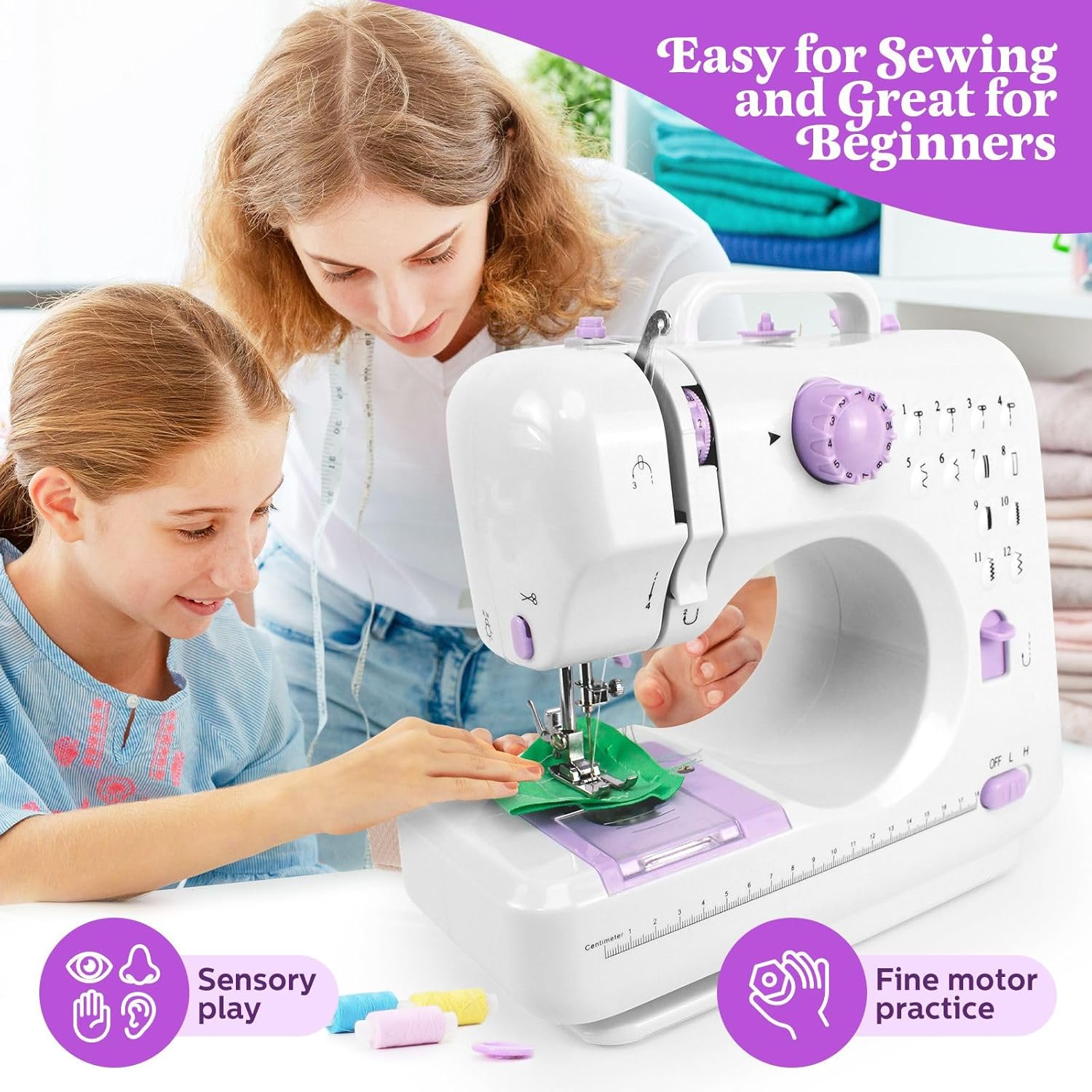 Portable Mini Electric Sewing Machine Sew Set for Beginners with 12 Built-In Stitches 2 Speed with Foot Pedal, Light, Storage Drawer image number 1