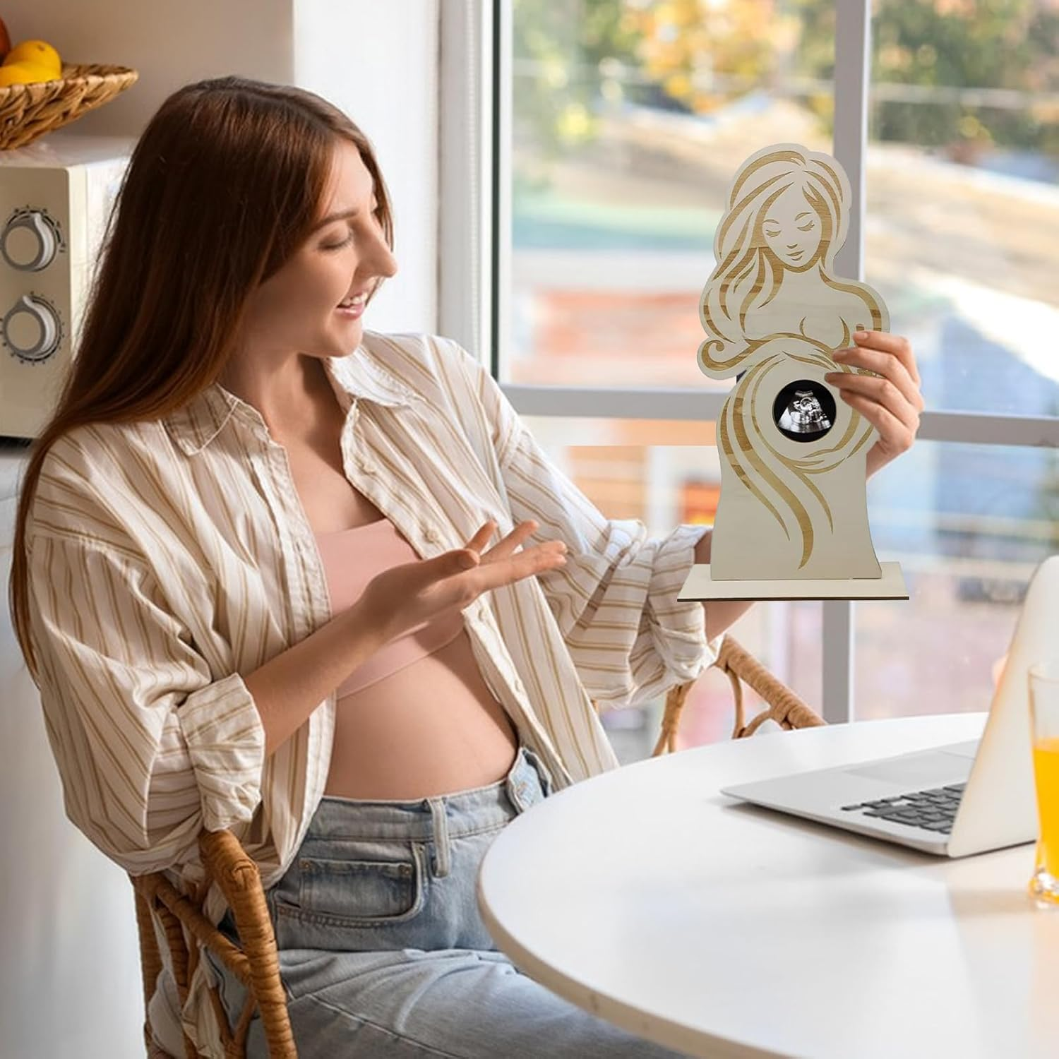 Ultrasound Frame, Wooden Baby Photo Keepsake, 12.6X5.91 Inches, Exquisite Craftsmanship, Pregnant Woman Picture Ornament, Memorable Frame for Expectant Mothers-To-Be image number 5