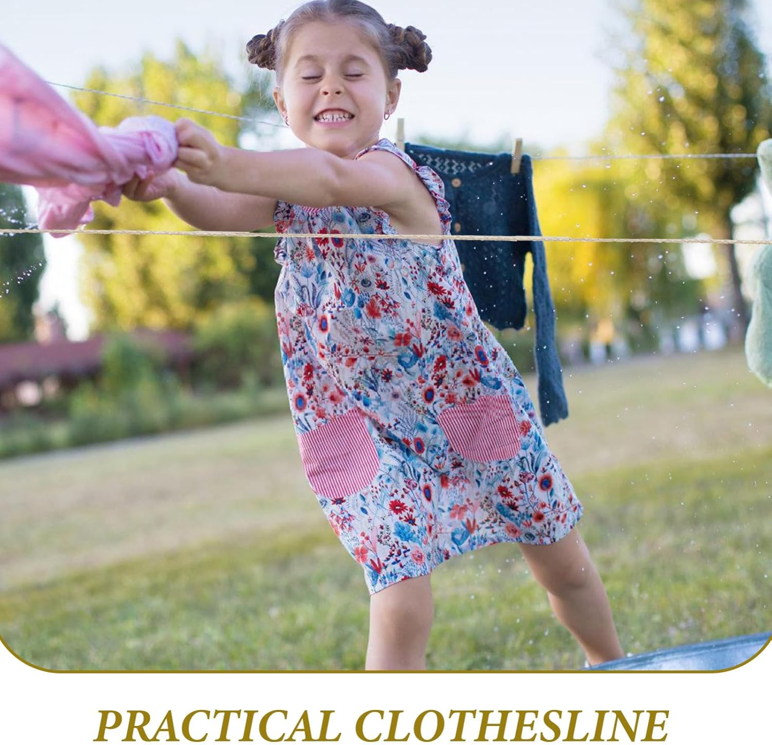 Luxshiny 50M Heavy Duty Steel Core Clothesline: Extra Strong Clothes Line Wire with 2 White Hooks Clothes Line Cord for Indoor Outdoor Garden Camping Use image number 6