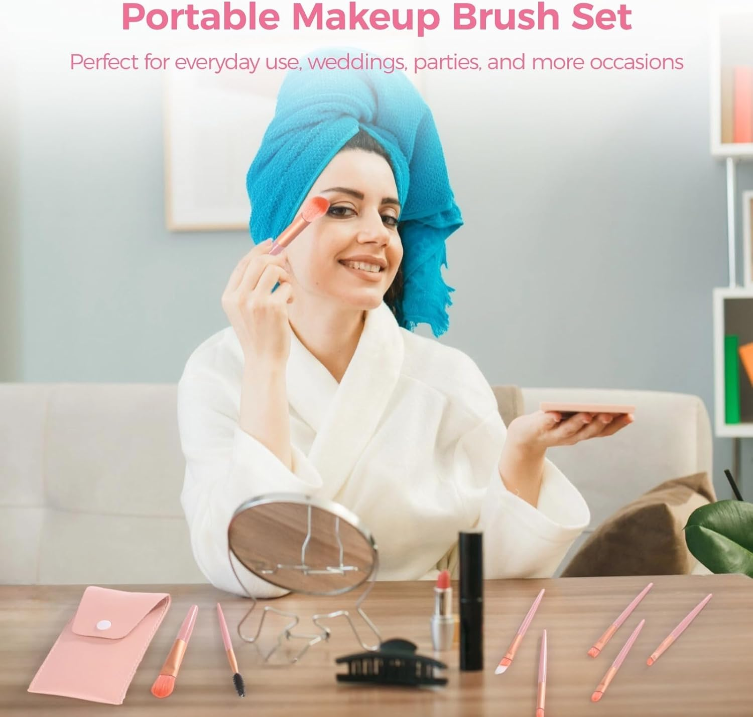 12 Sets Travel Makeup Brushes, Makeup Brush Bag with 8 Brushes, Bridesmaid Gift, Synthetic Fiber Makeup Brush, Foundation Blush Shadow Brush Set, Portable Makeup Brush Set for Weddings, Parties image number 5