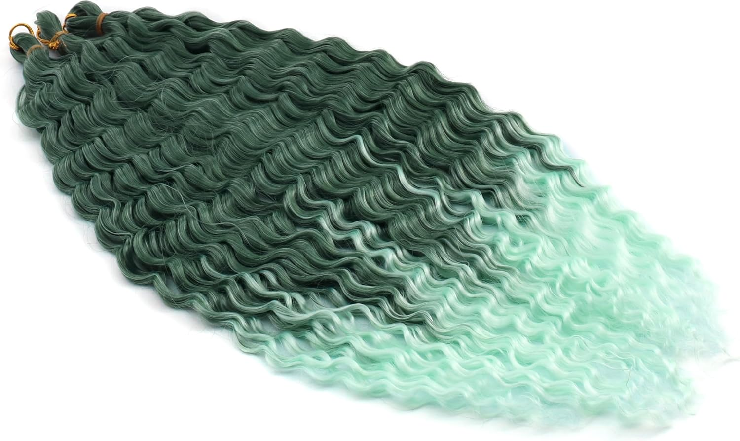 22 Inch 3 Packs Green Ombre Deep Twist Crochet Hair Ocean Wave Curly Bohemian Crochet Braids Deep Wave Hair Bundles Synthetic Hair Extensions for Women Girls