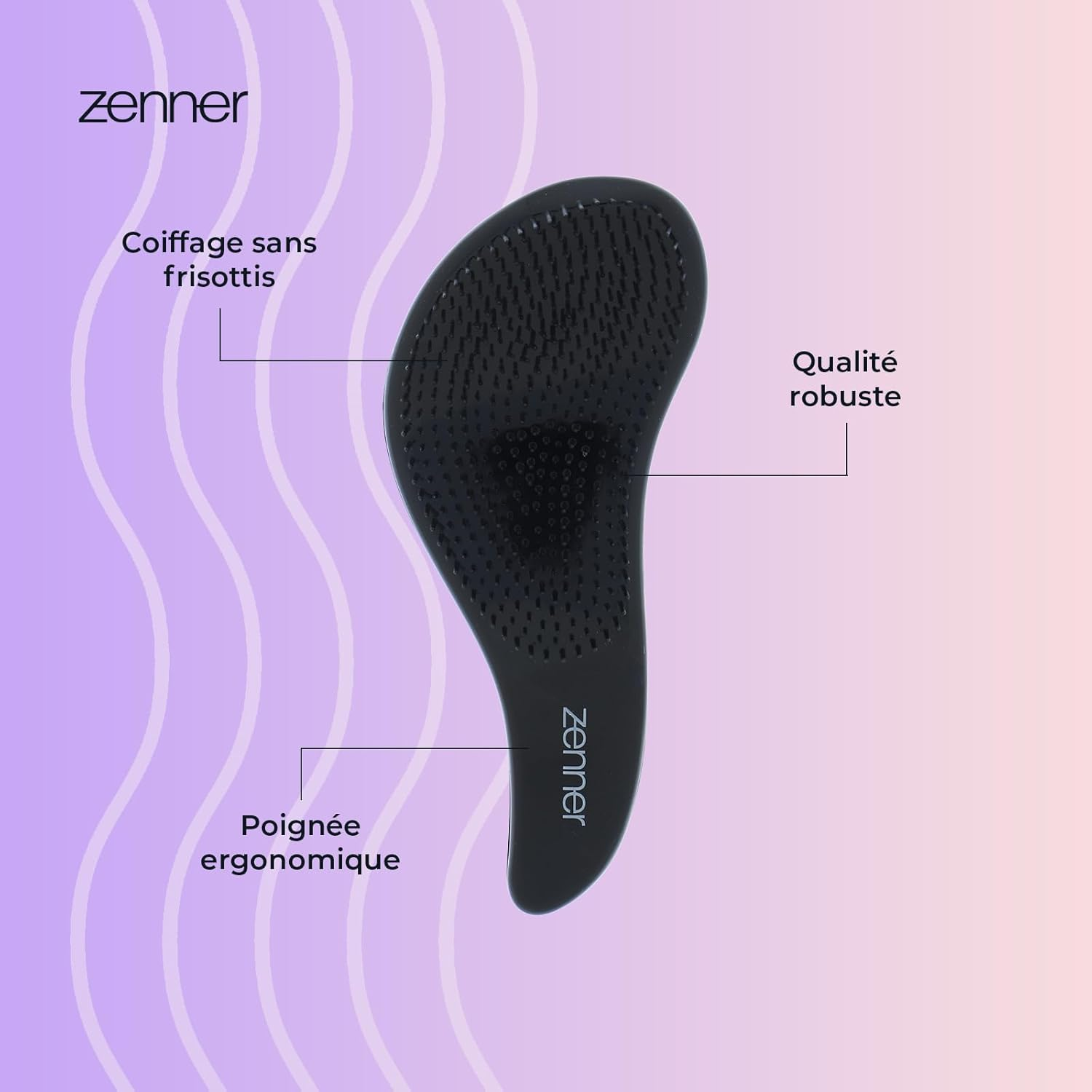 Zenner Tangle-Free Maxi Hair Brush Black - Large Detangling Brush with Flexible Bristles & Ergonomic Shape - for Wet or Dry Hair - Suitable for All Hair Types Including Extensions image number 2
