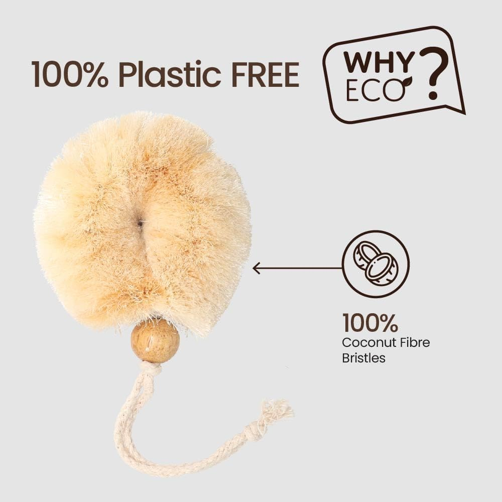 Eco Basics Natural plus Body Brush &ndash; Ethical & Eco-Friendly Exfoliating Brush, Handcrafted by Female Artisan with Natural Rubber Wood & Coconut Fibers, Plastic-Free, Fair Trade, 11X10Cm image number 4