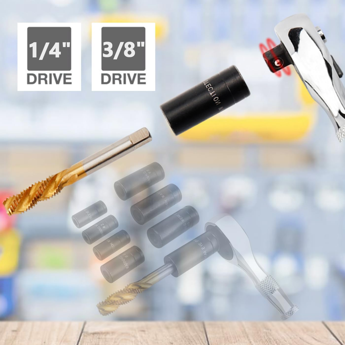 Bestgle 8 Pcs Tap Socket Set, 1/4" & 3/8" Square Drive Tap Socket Adapter, Screw Thread Taps Sockets Wrench Adapter Holders Fits All MCTI Standard Taps (1/2" & 1/8" NPT, up to 12Mm) image number 1