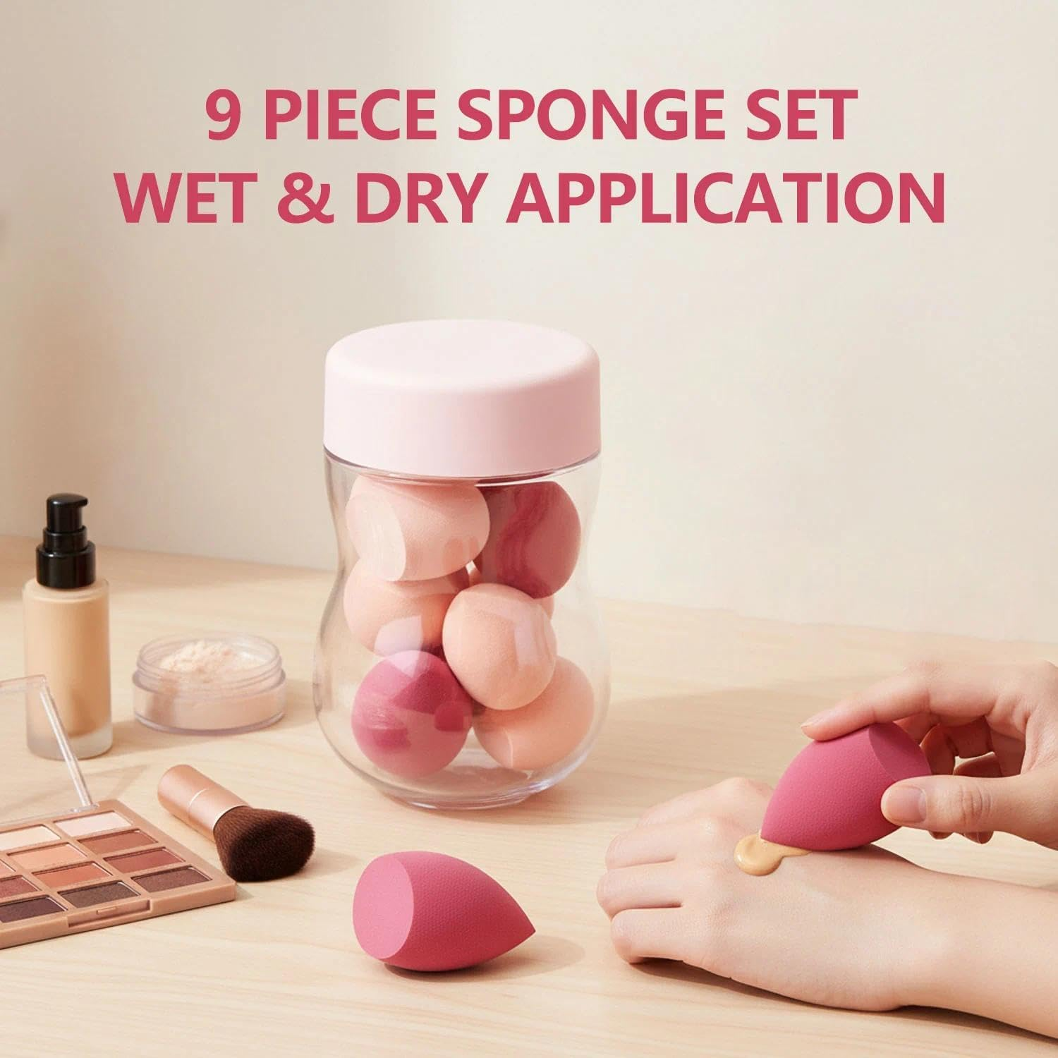 Unron Makeup Sponge Set Blender Sponges 7 Pcs for Liquid, Cream, and Powder, Multi-Colored with 1 Mini Makeup Sponge Pink image number 2