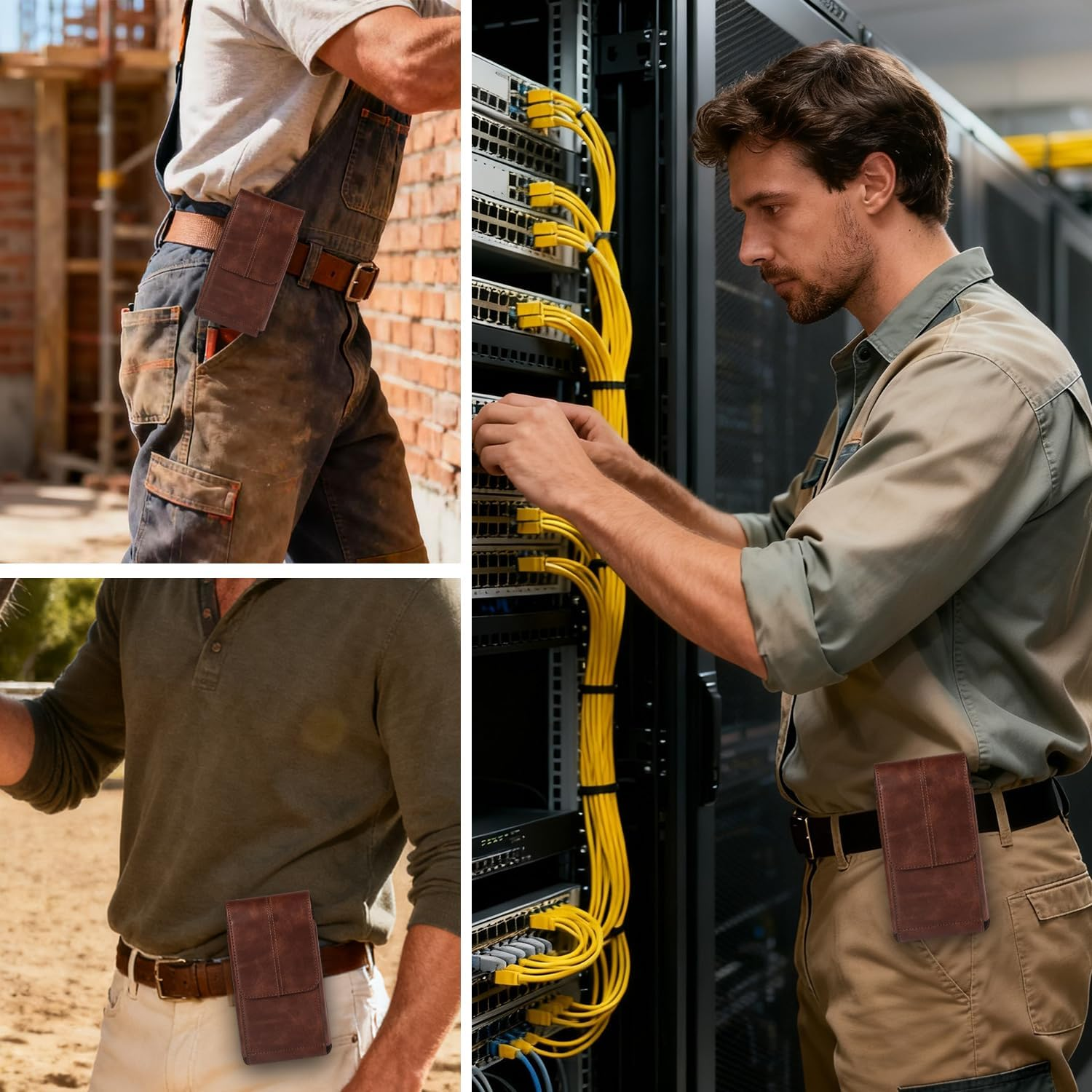 Cell Phone Pouch Leather Belt Holster Case Compatible with Samsung Galaxy S25/S24/S23/S22/S21/S20 Ultra, Cell Phone Belt Holder with Clip & Card Slots for Men Women Pouch Phone Sleeve Waist Bag, Brown image number 4