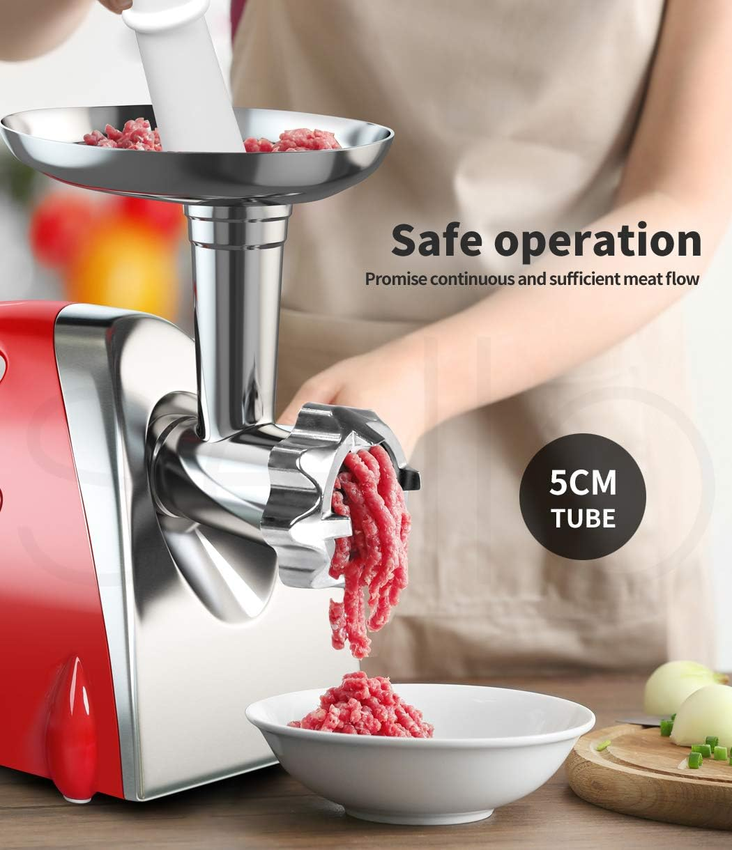 TOQUE Electric Meat Grinder 2800W Mincer, Stainless Steel Food Grinder Sausage Maker, High Volume Stainless Steel Mincer, Sausage Stuffer Tube & Kubbe Kit for Home Kitchen Use, Red image number 4