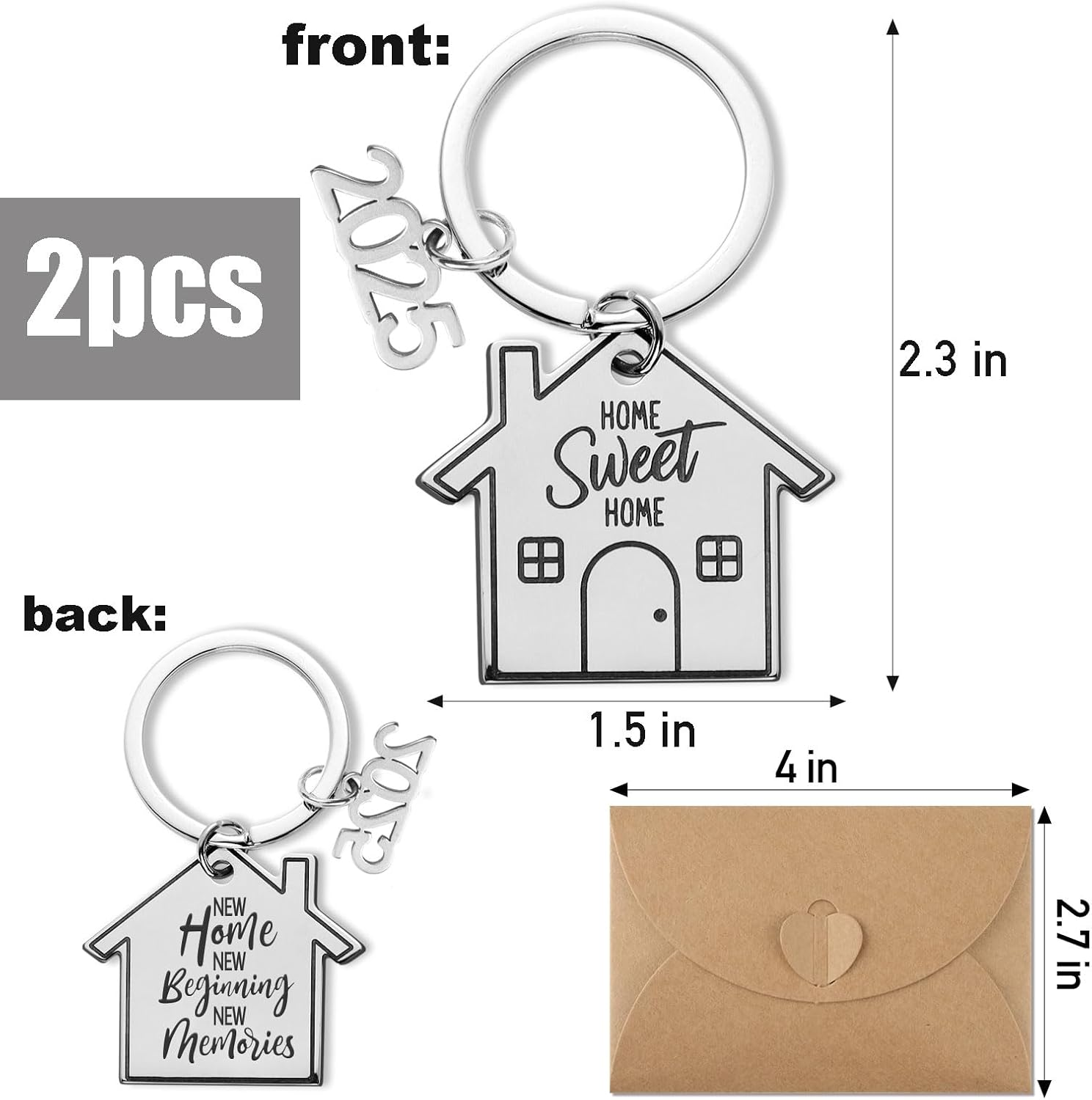 2Pc New Home Keyring New Home Gifts for Couple House Warming Gifts New Home Sweet Home Key Chain with Envelope First Home Gifts image number 4