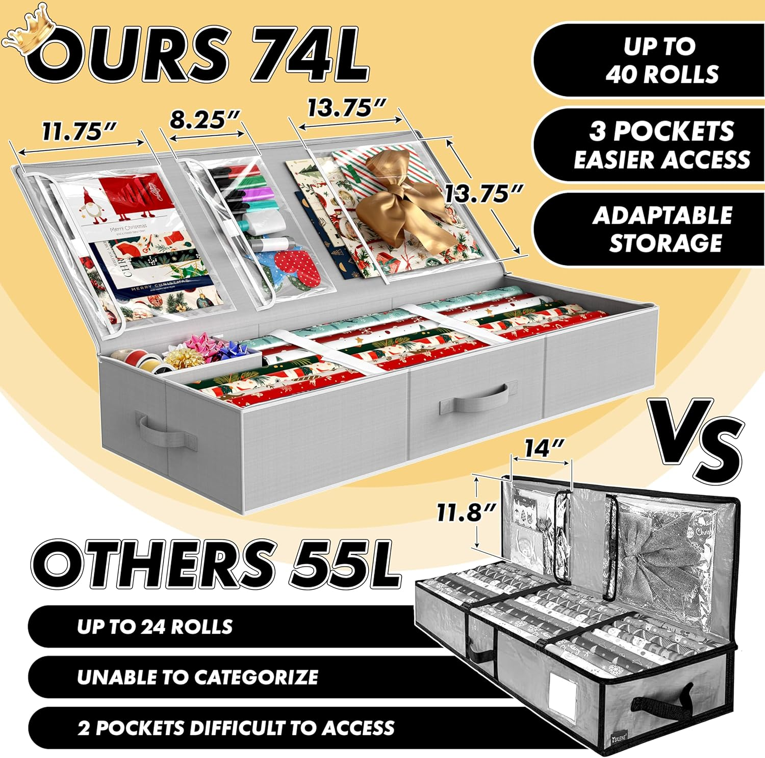 Simple Houseware Wrapping Paper Storage Organiser, Grey image number 4