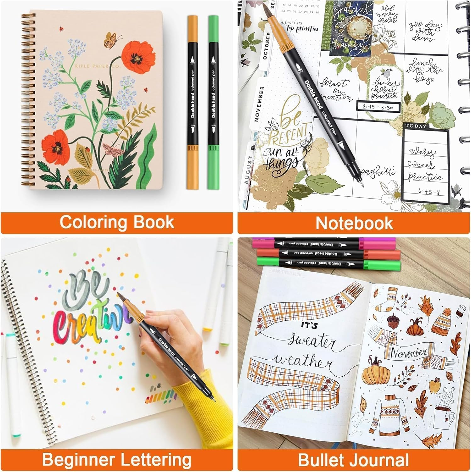 80 Colors Dual Brush Marker Pens for Kids Adult,Art Markers Set W/Fine&Brush Tips,Watercolour Pen with Case, Drawing Pens Water-Based Coloring Markers for Calligraphy,Sketching and Doodling image number 2