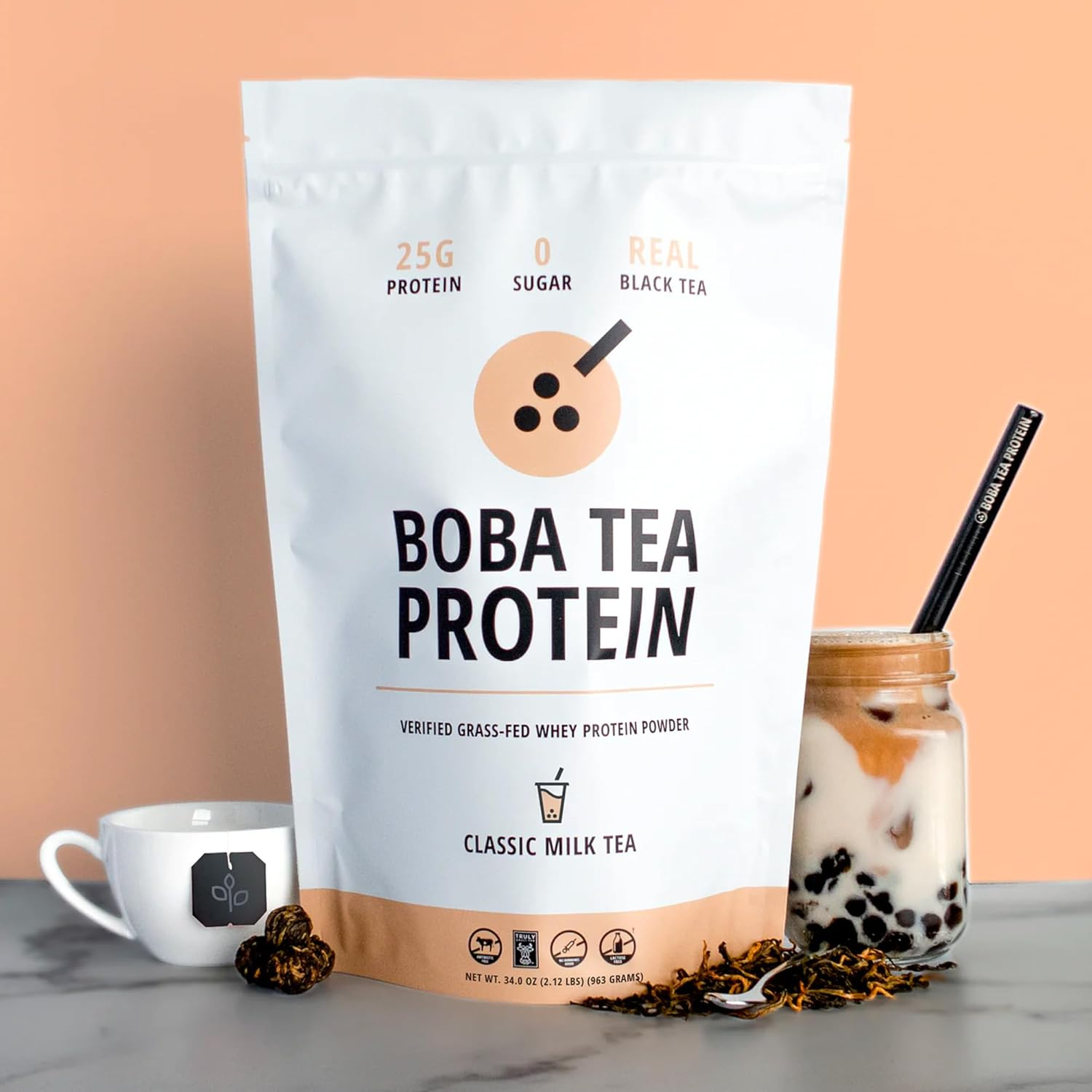 Boba Tea Protein Classic Milk Tea | 25G Grass-Fed Whey Protein Isolate Powder | Gluten-Free & Soy-Free Bubble Tea Protein Drink | Real Ingredients & Lactose-Free Protein Drink | 25 Servings image number 6