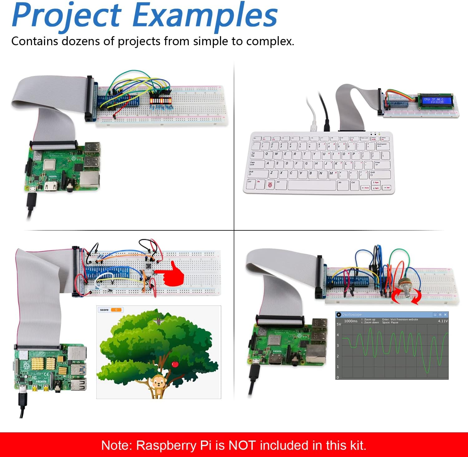 Freenove LCD 1602 Starter Kit for Raspberry Pi 5 4 B 3 B+ 400 Zero 2 W, 535-Page Detailed Tutorial, Python C Java Scratch Processing Code, 151 Items, 69 Projects (Raspberry Pi NOT Included)