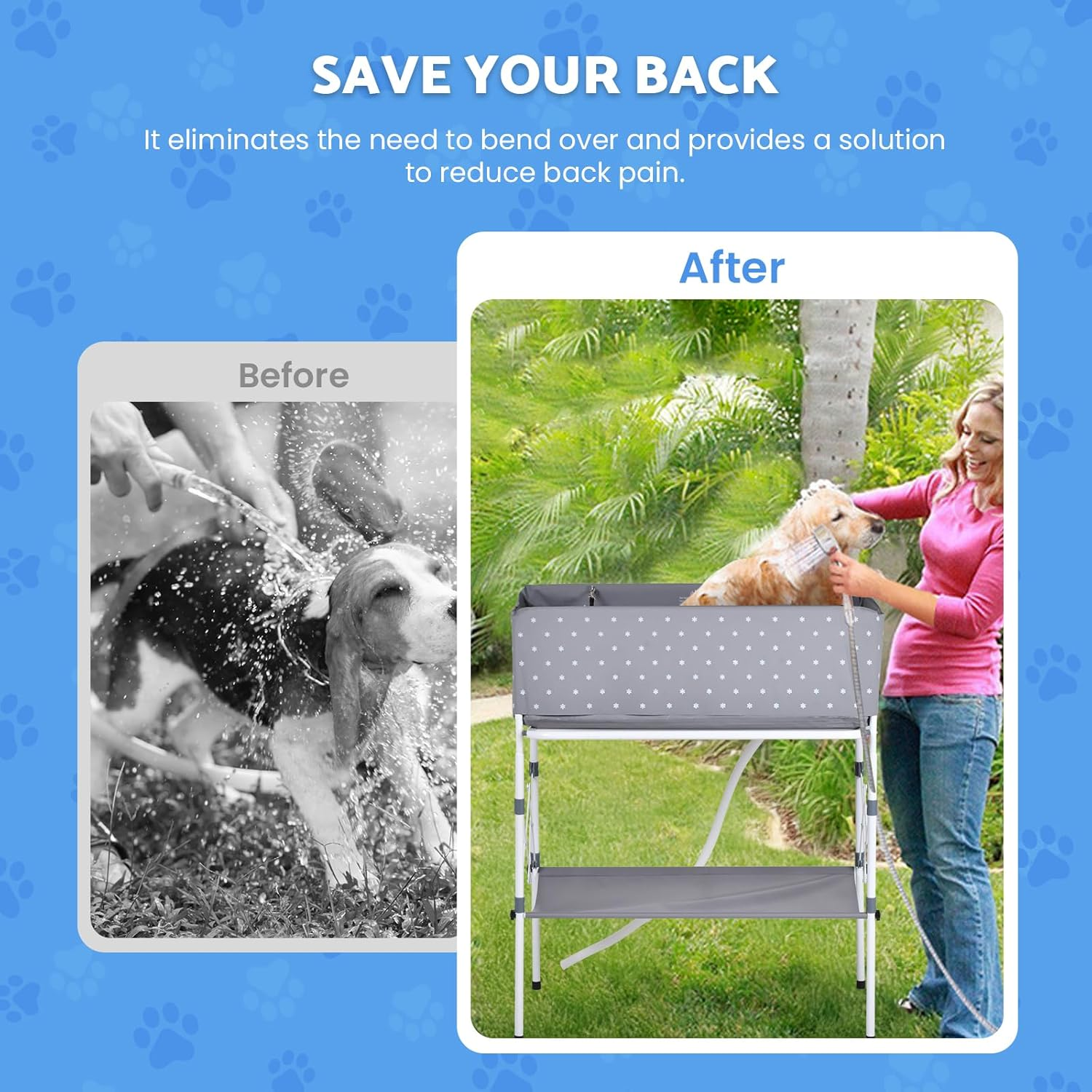 Advwin Portable Dog Bath Tub, Elevated & Foldable Pet Shower Station with Quick Drainage, Bathing Tub for Washing & Grooming Small and Medium Size Dogs, Cats and Other Pet, Indoor & Outdoor image number 5