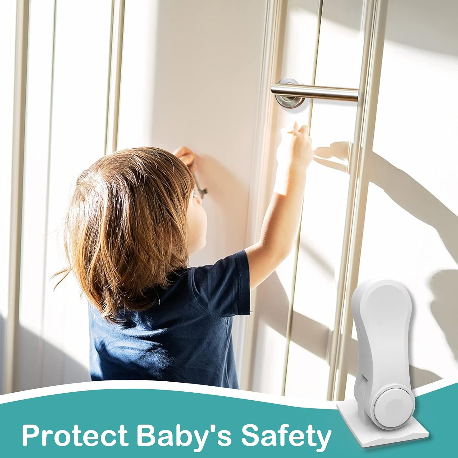 Baby Proofing Door Handle Lock（4-Pack），Child Safety Door Lever Lock ，Childproofing & Petproofing with 3M Adhesive, No Drilling Needed, Minimalist Design, Tool-Free Installation for Toddler Safety