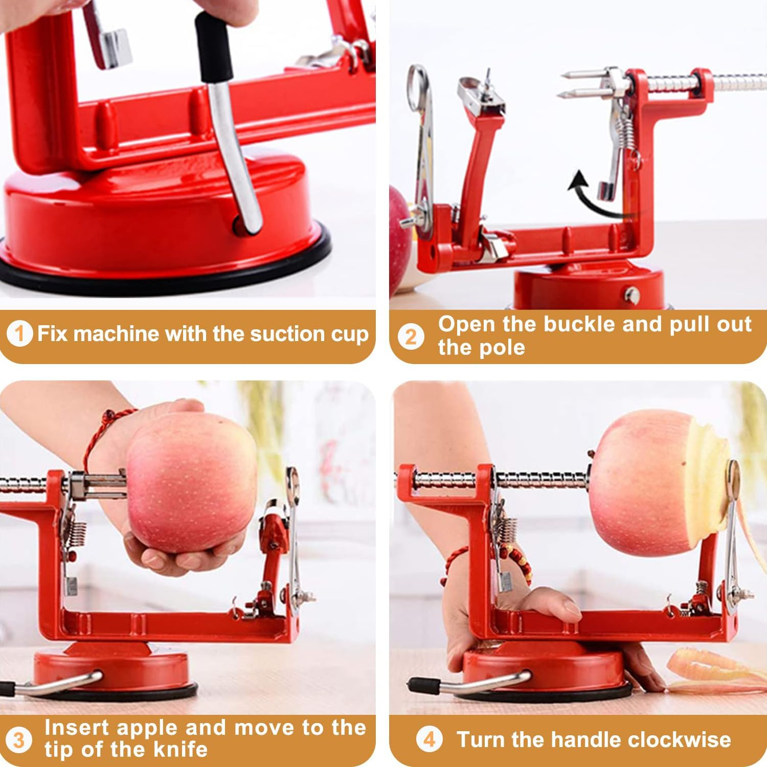 Apple Peeler, 3-In-1 Peeler Corer and Slicer with Suction Base and Adjustable Stainless Steel Blades image number 2