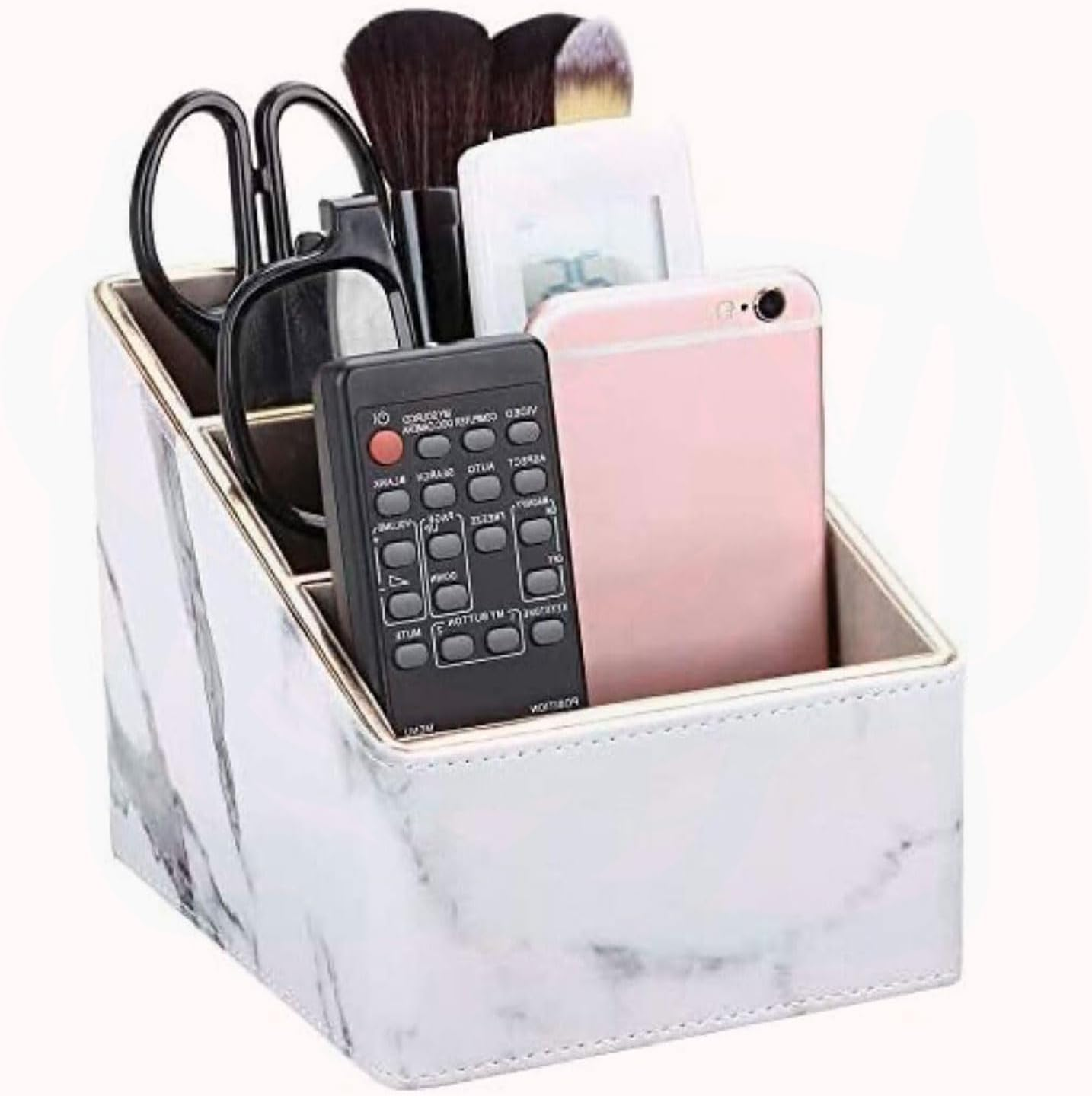 YIRANJIA 3-Compartment PU Leather Remote Control Holder Box | Sleek Organizer for TV, DVD, and Game Controllers (White)