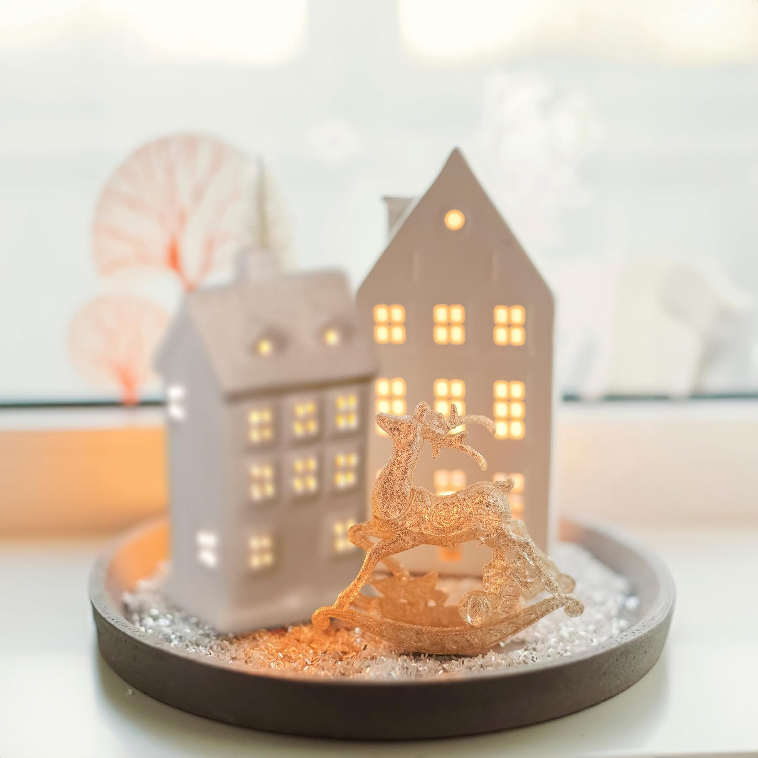 Relaxdays Ceramic Tea Light House, Light House for 1 Tea Light, H X W X D: 14.5 X 7 X 6 Cm, Tea Light Holder House, White image number 1